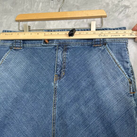 Vintage Y2K GAP Jeans Stretch Skirt Womens 14 Blue Pencil Pockets Double Button - Picture 8 of 13